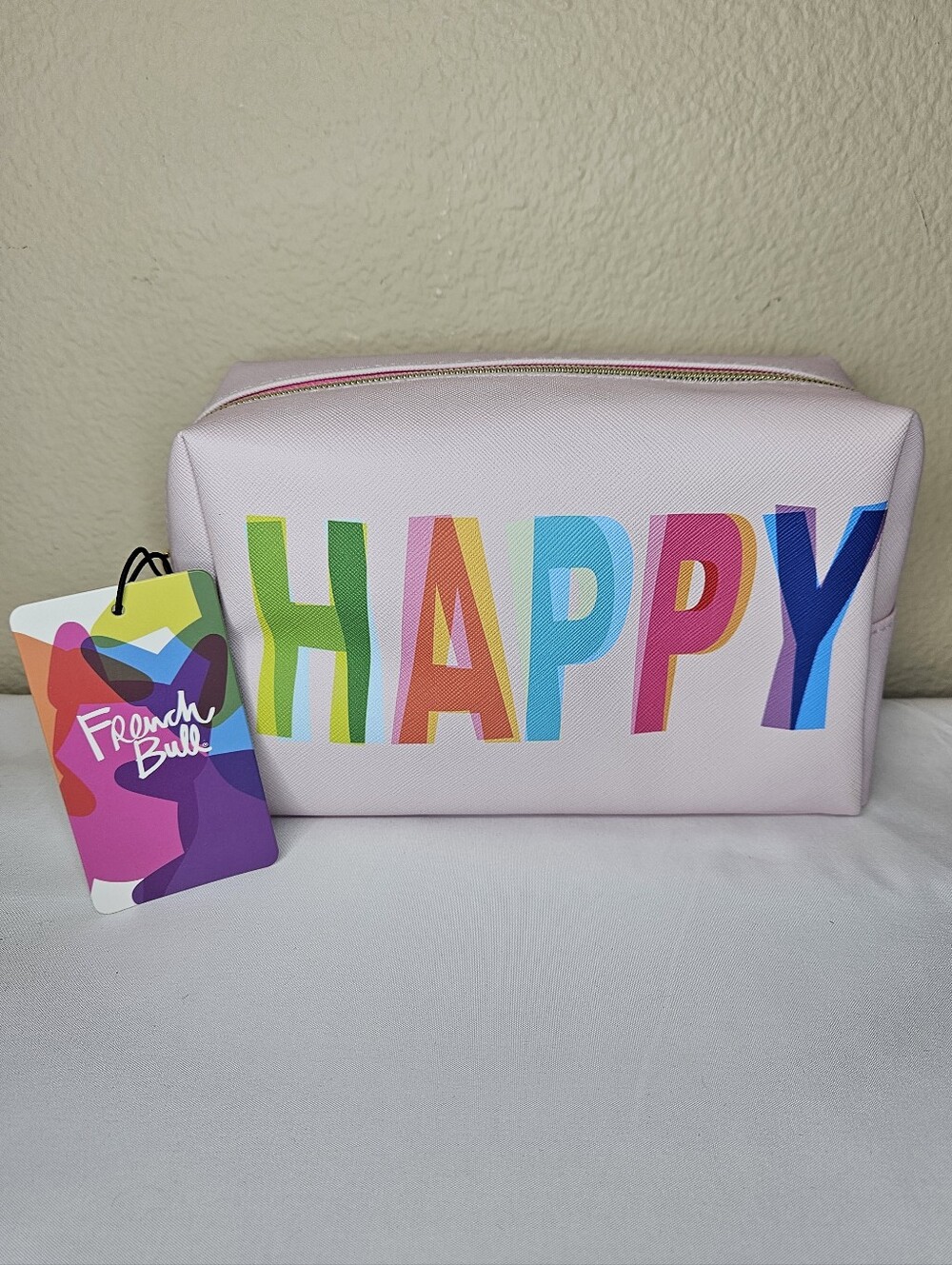 French Bull “HAPPY” Pink Cosmetic & Travel Pouch NWT